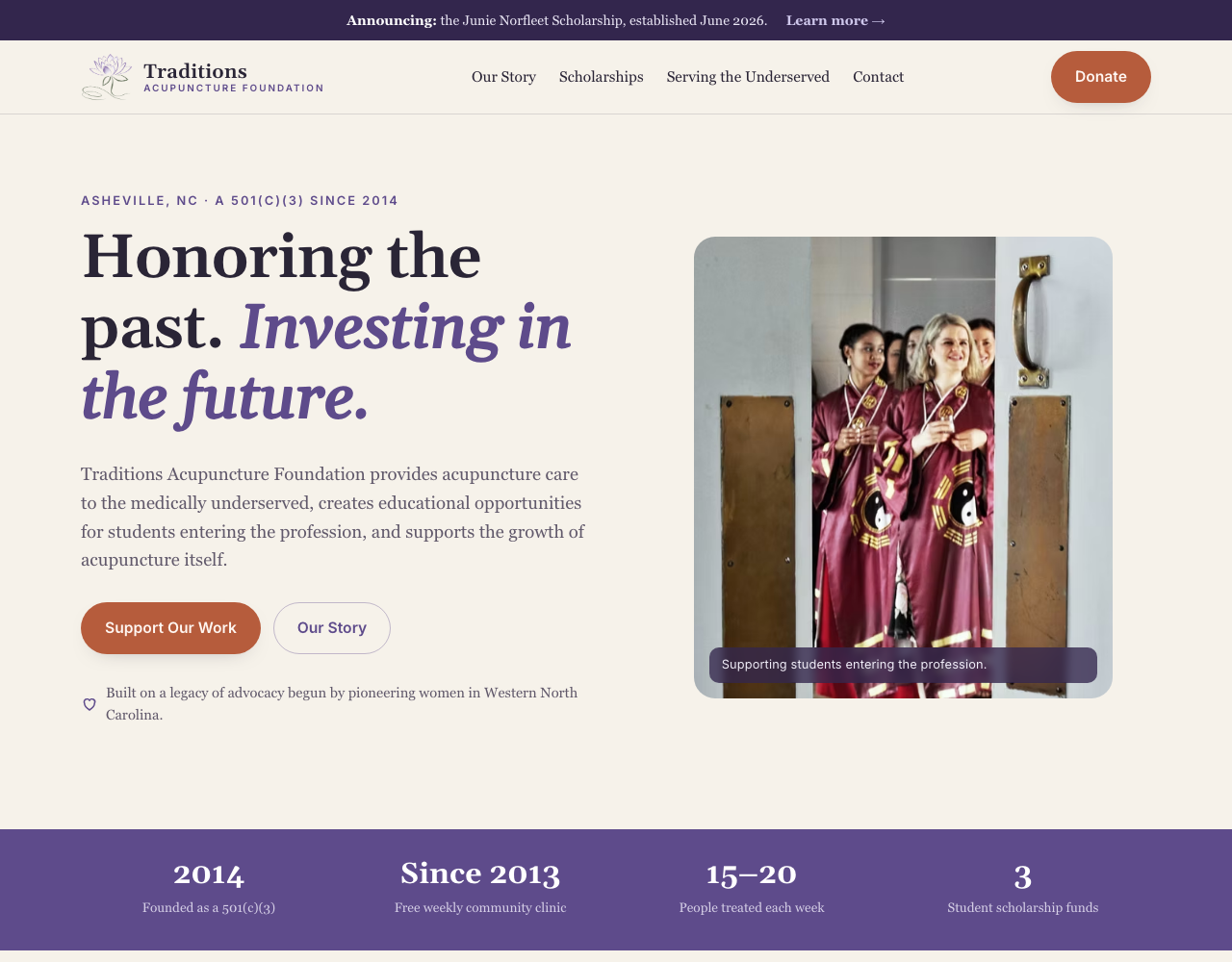 A page from the redesigned Traditions Acupuncture Foundation website