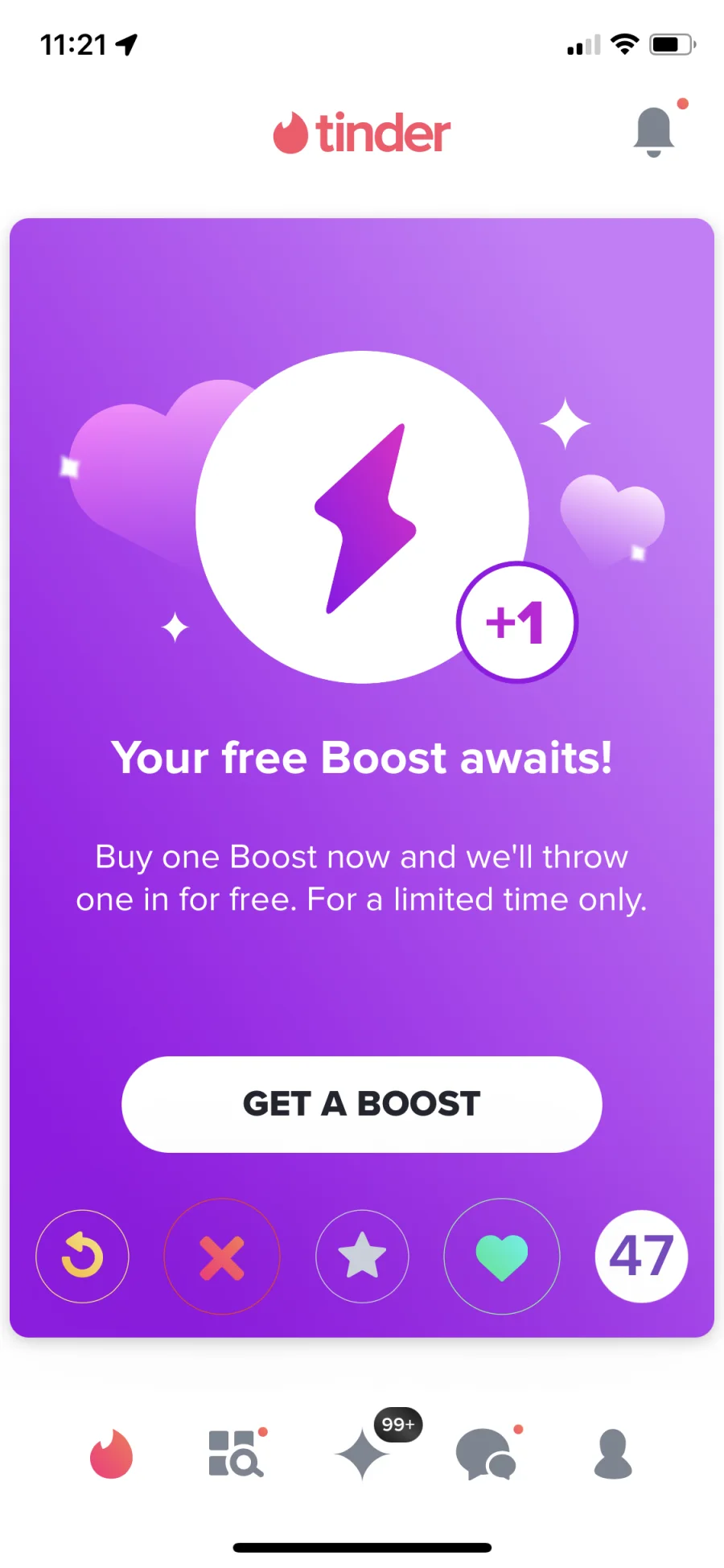 Buy-one-get-one Tinder Boost campaign