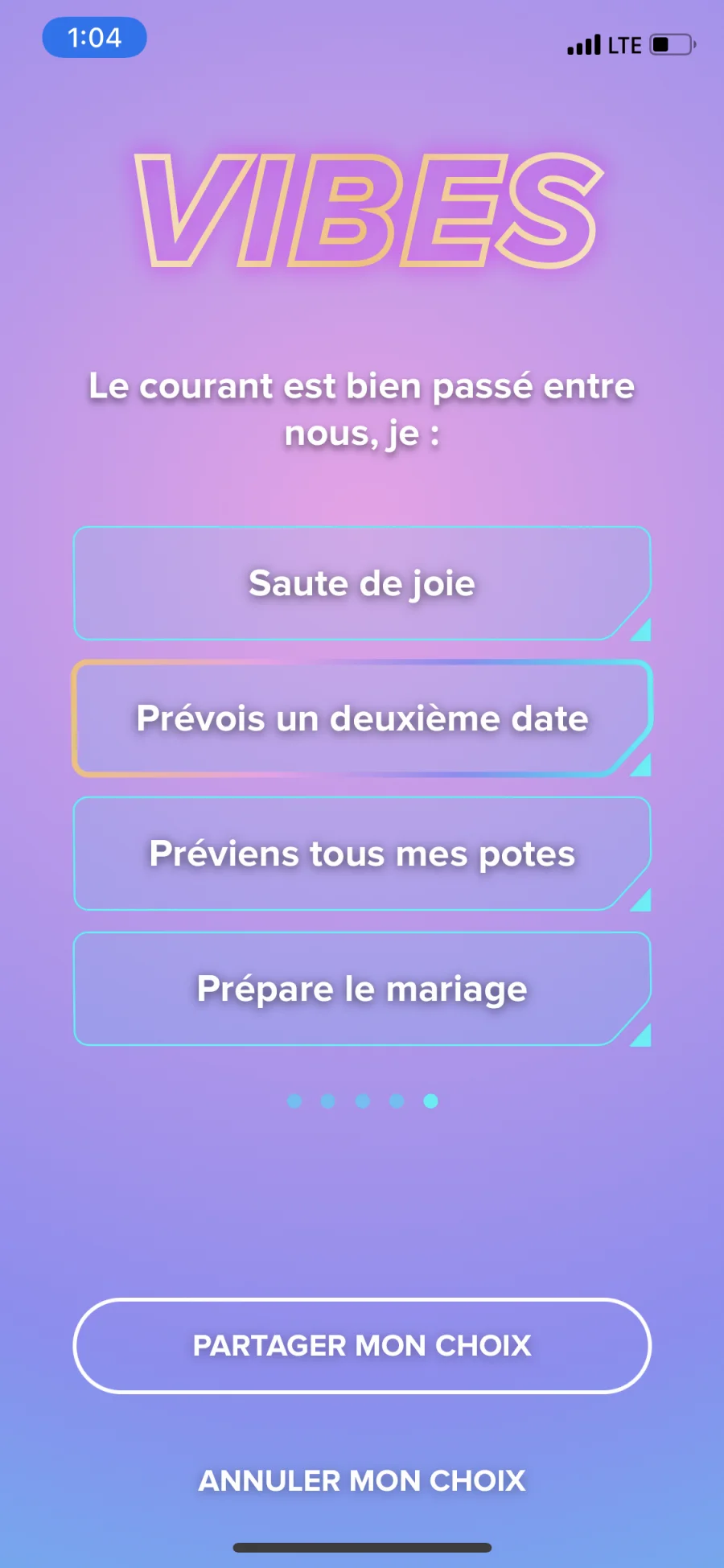 French translation of a Tinder Vibes question